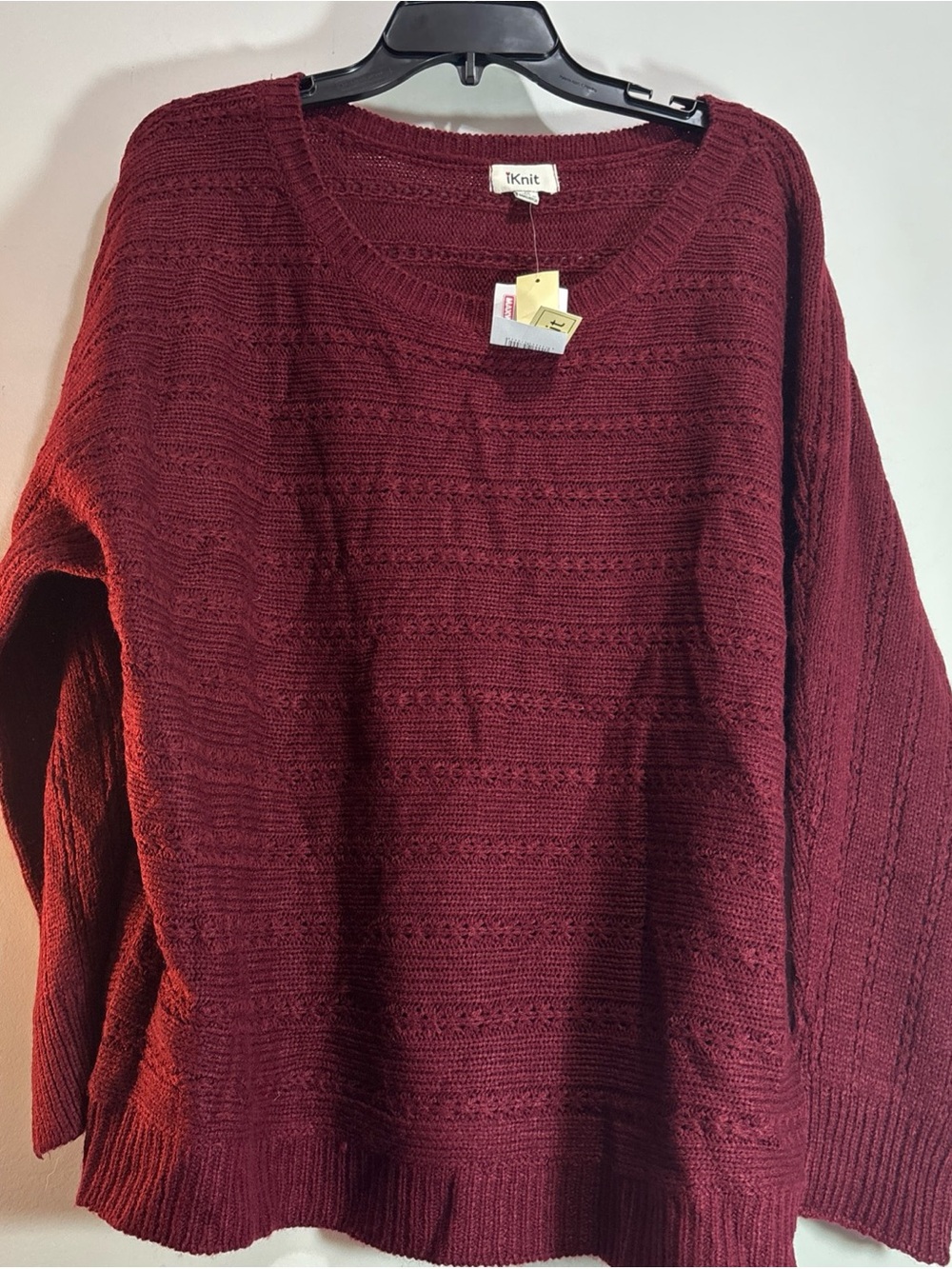 I-Knit Women's Burgundy Textured Knit Sweater. 1481C